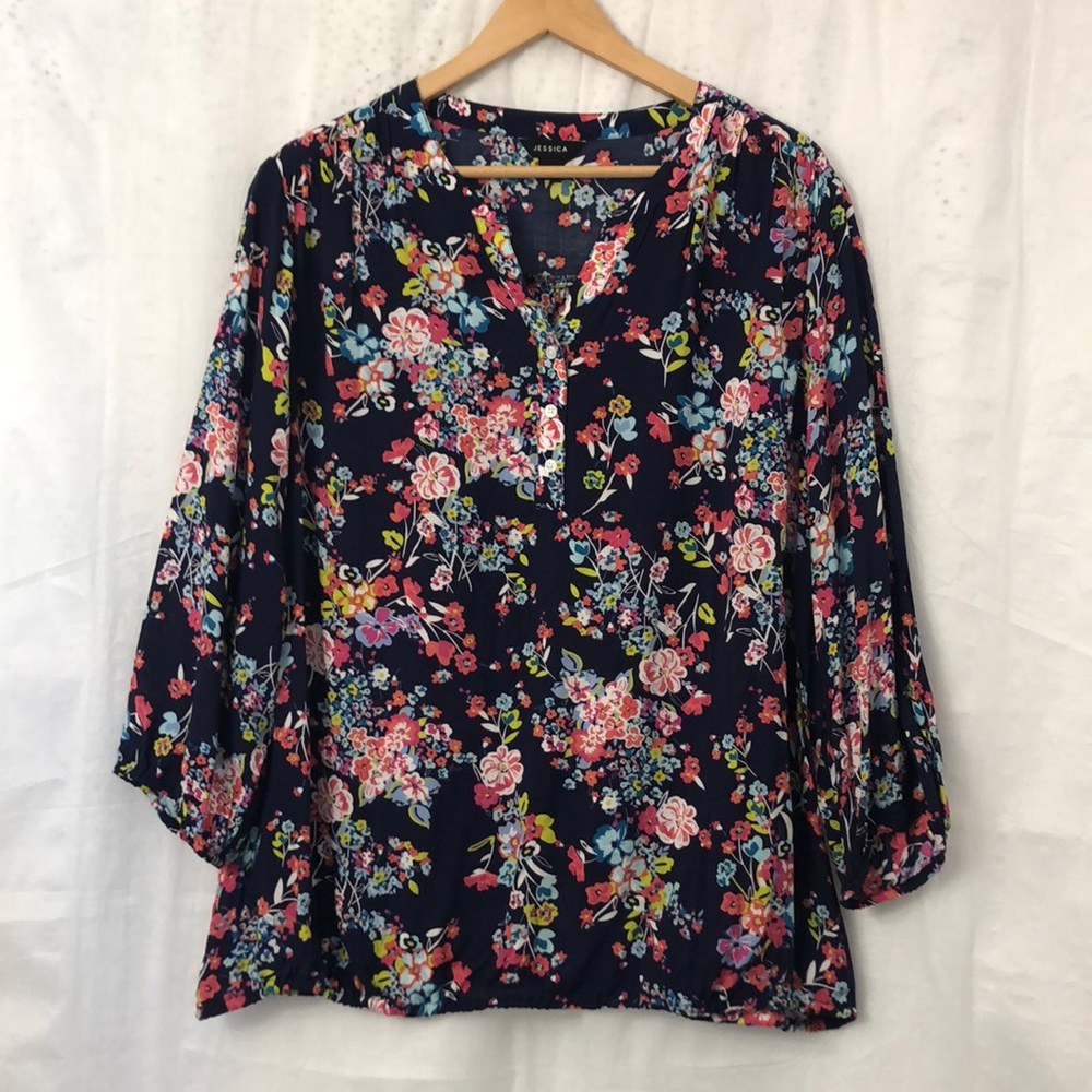 Jessica Navy Blue Floral Popover